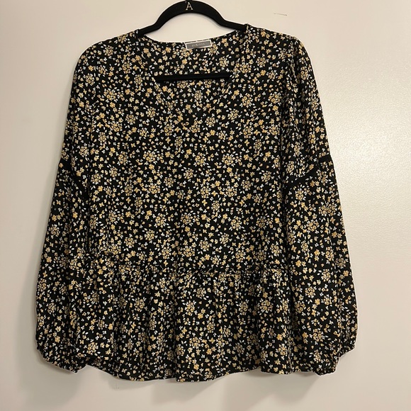 Pleione Tops - Pleione Black & Yellow Floral Blouse, Small